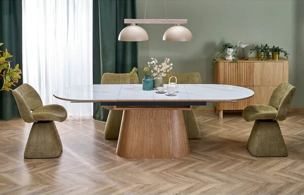 Masa extensibila SIRIUS, alb/stejar natural, 160/240x90x77 cm