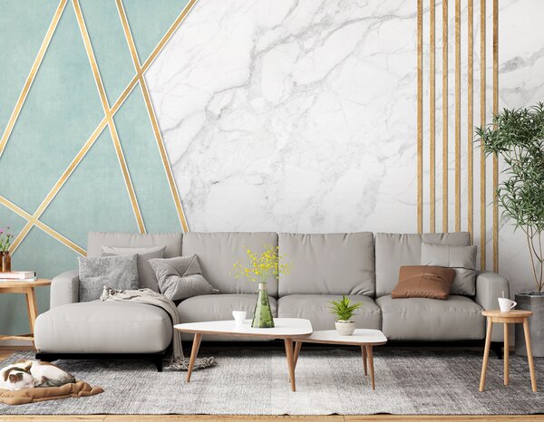 Fototapet Design elegant cu mentă și marmură, Fototapet geometric 3D, Fototapet populare, u95385 - Tapeko.ro