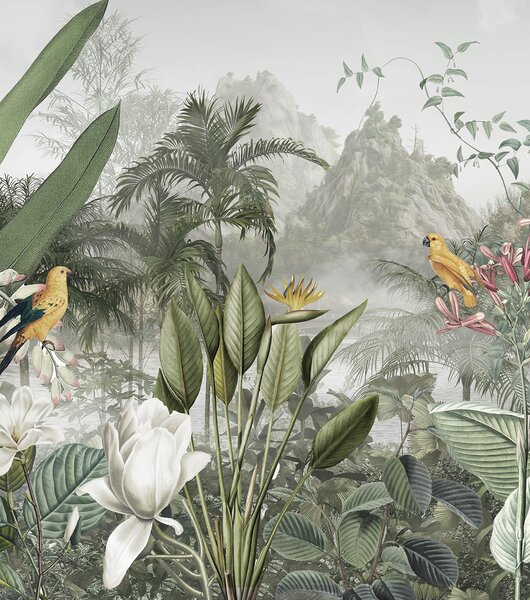 Fototapet Grup de plante și păsări, Fototapet jungle, Fototapet populare, u95396 - Tapeko.ro