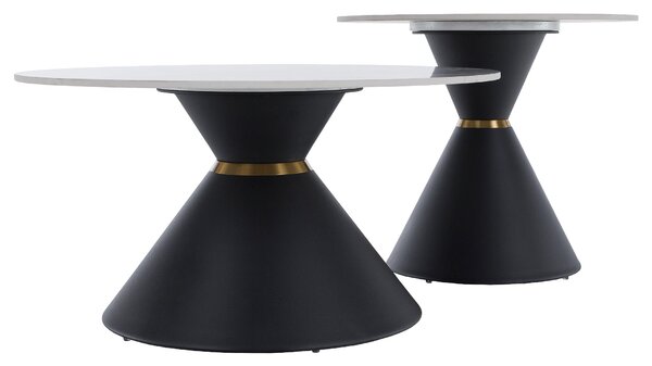 Set 2 masute cafea MABUZ NEW, alb cu efect de marmura/negru, piatra/me