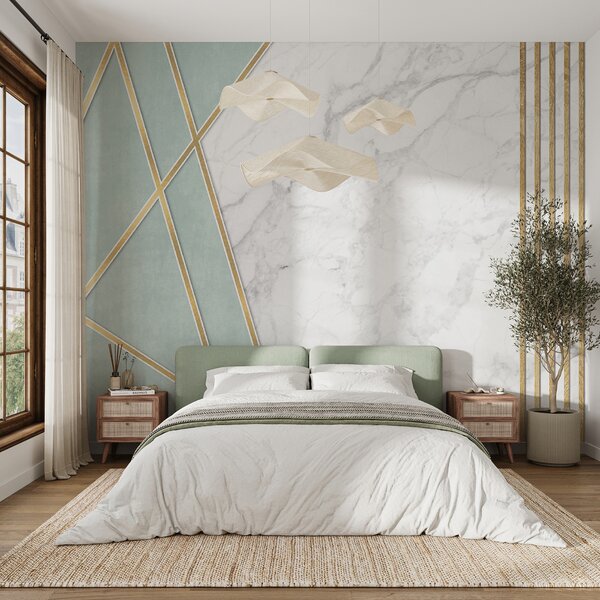 Fototapet Design elegant cu mentă și marmură, Fototapet geometric 3D, Fototapet populare, u95385 - Tapeko.ro