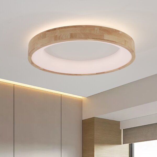 Plafonieră LED Brilagi-LED FALCON WOOD, 40W, 230V, 3 temperaturi de culoare (3000/4000/6000K), 60 cm, corp din lemn