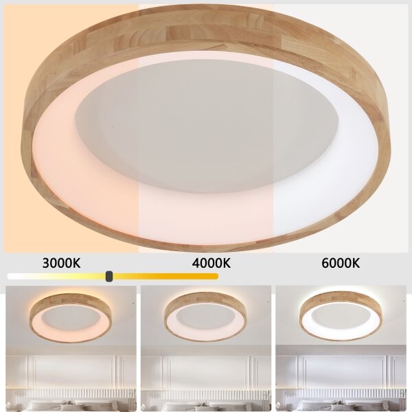 Plafonieră LED Brilagi-LED FALCON WOOD, 40W, 230V, 3 temperaturi de culoare (3000/4000/6000K), 60 cm, corp din lemn