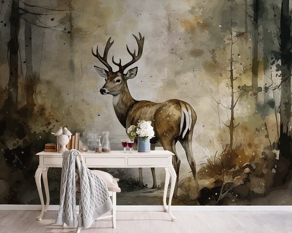 Fototapet Pictura de un cerb, Fototapet acuarelă, Fototapet populare, u95410 - Tapeko.ro