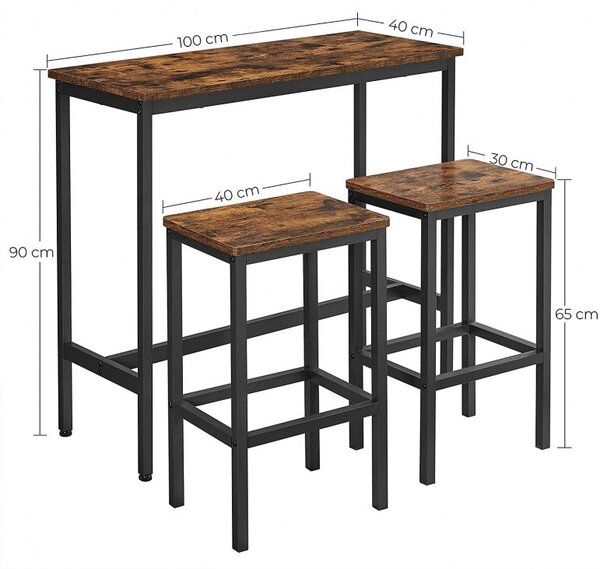 Set Masa si Scaune tip Bar Vasagle, 100x40x90cm/30x40x65cm