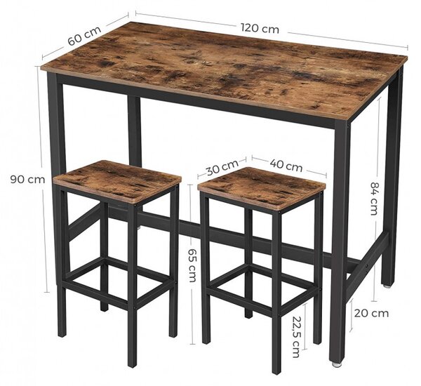 Set Masa tip Bar Vasagle, 120x60x90cm/40x30x65cm