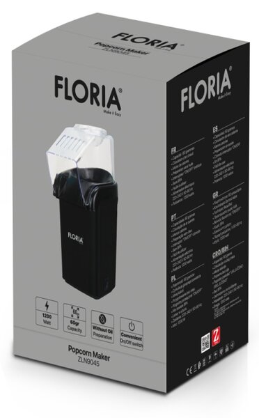 Aparat pentru facut popcorn Floria ZLN9045, BPA FREE, capacitate 60 de grame, 1200W, Negru