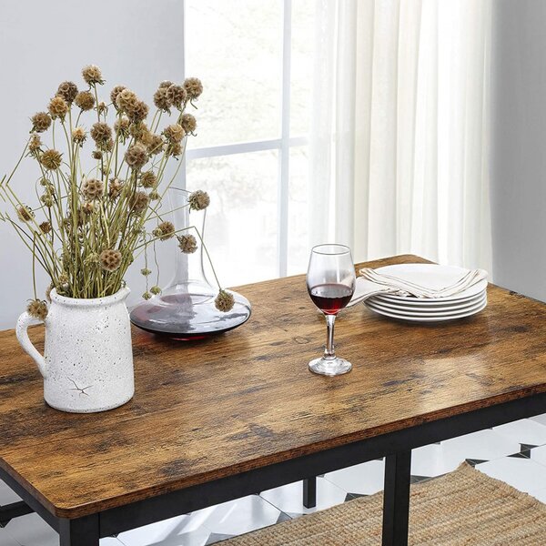 Set masa de dining si 2 banci Vasagle, Maro rustic, 110x70x75 cm