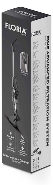 Aspirator vertical Floria ZLN8191 Negru, 2 in 1, fara sac, 800W, cablu de 4.2 m