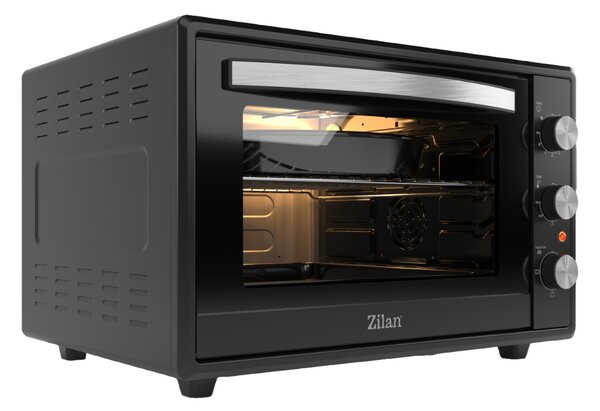 Cuptor electric Zilan ZLN2433, Putere 2000W, Capacitate 65L, Geam dublu, Timer, Termostat, 3 trepte putere, interior emailat, Negru