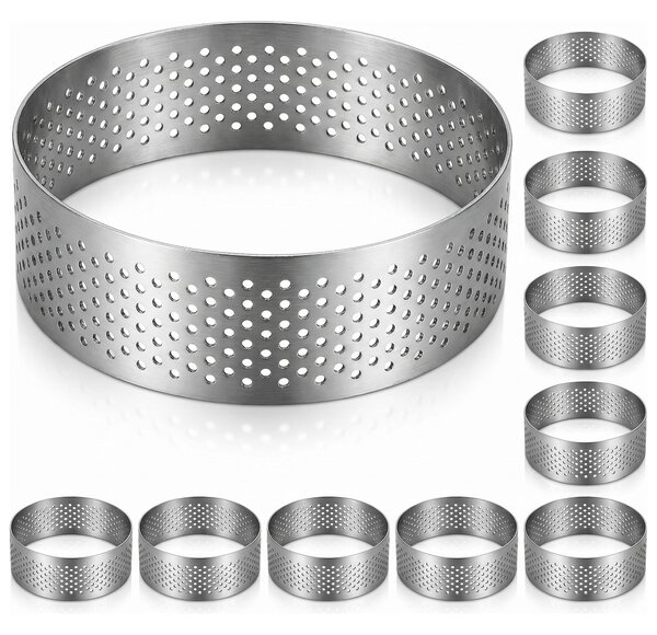 Set 10 inele perforate pentru tarte și prăjituri, inox