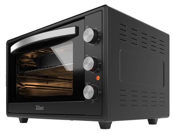 Cuptor electric Zilan ZLN2433, Putere 2000W, Capacitate 65L, Geam dublu, Timer, Termostat, 3 trepte putere, interior emailat, Negru