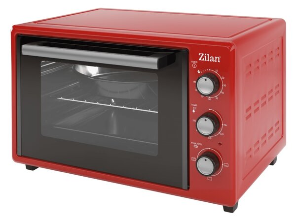 Cuptor electric Zilan ZLN5322 Gusto, Capacitate 35L, Temperatura maxima 250C, Timer, Element incalzire ascuns, Putere 1800W, Rosu