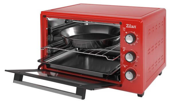 Cuptor electric Zilan ZLN5322 Gusto, Capacitate 35L, Temperatura maxima 250C, Timer, Element incalzire ascuns, Putere 1800W, Rosu