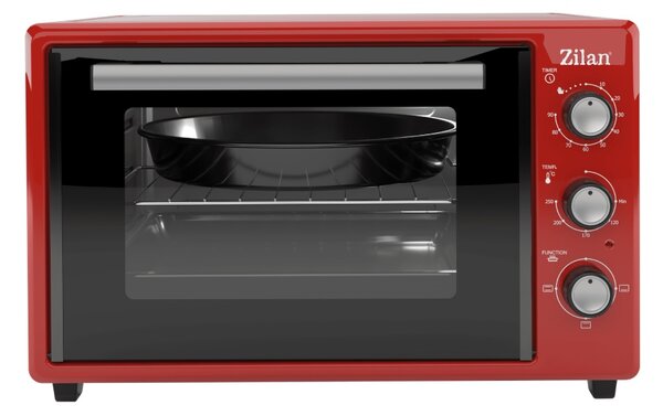 Cuptor electric Zilan ZLN5322 Gusto, Capacitate 35L, Temperatura maxima 250C, Timer, Element incalzire ascuns, Putere 1800W, Rosu