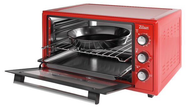 Cuptor electric Zilan ZLN5650, Putere 2000W, Capacitate 45L, Timer, Termostat, 3 trepte putere, interior emailat, Rosu