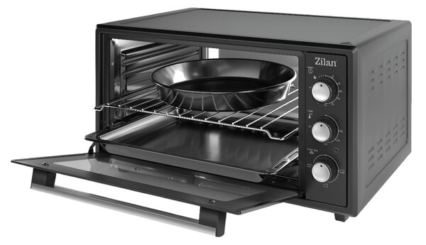 Cuptor electric Zilan ZLN5649, Putere 2000W, Capacitate 45L, Timer, Termostat, 3 trepte putere, interior emailat, Negru