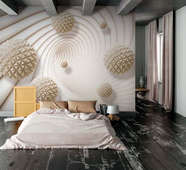 Fototapet Model alb cu model spiralat cu bile albe, Fototapet 3D, Fototapet populare, u95440 - Tapeko.ro