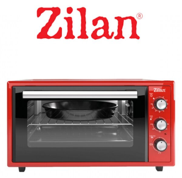 Cuptor electric Zilan ZLN5650, Putere 2000W, Capacitate 45L, Timer, Termostat, 3 trepte putere, interior emailat, Rosu