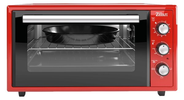 Cuptor electric Zilan ZLN5650, Putere 2000W, Capacitate 45L, Timer, Termostat, 3 trepte putere, interior emailat, Rosu