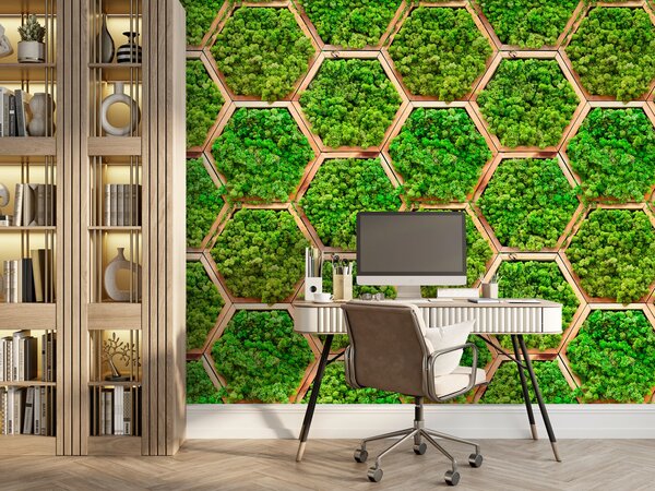 Fototapet Perete de plante în hexagoane, Fototapet 3D, Fototapet populare, u95502 - Tapeko.ro