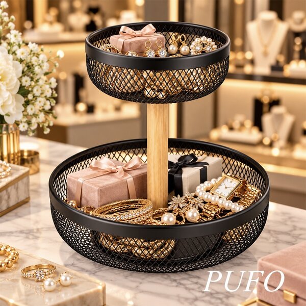 Fructieră metalica etajata cu 2 niveluri, 26 x 24.5 cm, cos multifunctional pentru fructe, legume, dulciuri si gustari, suport decorativ pentru bucatarie, blat, masa si organizare