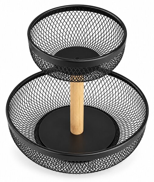 Fructieră metalica etajata cu 2 niveluri, 26 x 24.5 cm, cos multifunctional pentru fructe, legume, dulciuri si gustari, suport decorativ pentru bucatarie, blat, masa si organizare