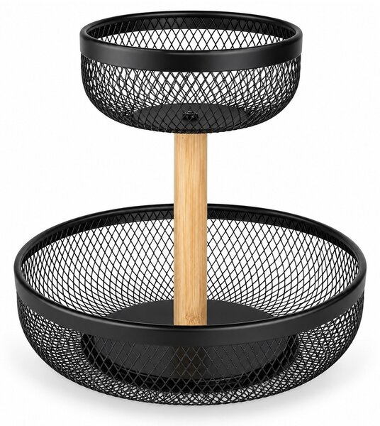 Fructieră metalica etajata cu 2 niveluri, 26 x 24.5 cm, cos multifunctional pentru fructe, legume, dulciuri si gustari, suport decorativ pentru bucatarie, blat, masa si organizare