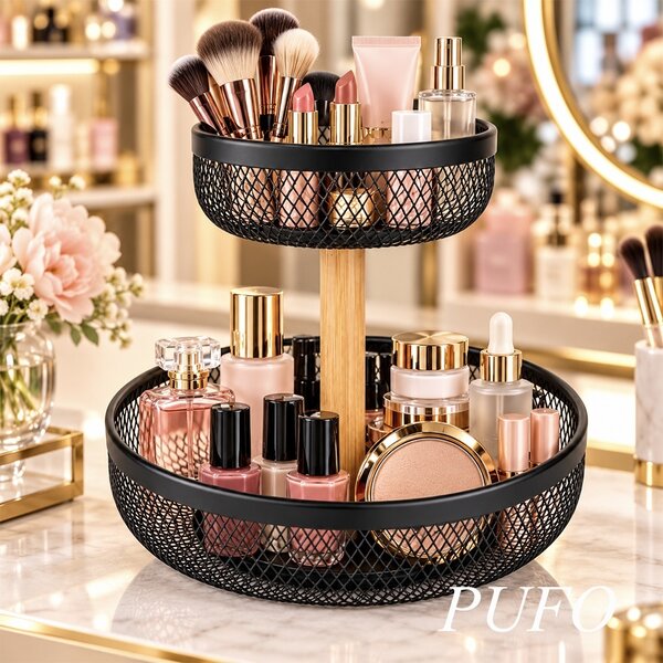 Fructieră metalica etajata cu 2 niveluri, 26 x 24.5 cm, cos multifunctional pentru fructe, legume, dulciuri si gustari, suport decorativ pentru bucatarie, blat, masa si organizare