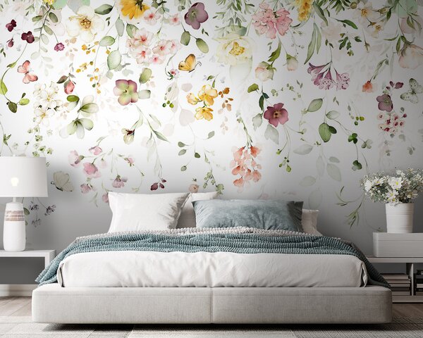 Tapet Compoziții de acuarelă cu flori de grădină, Fototapet Flori, u95507 : Uwalls.ro