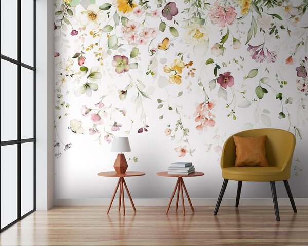 Tapet Compoziții de acuarelă cu flori de grădină, Fototapet Flori, u95507 : Uwalls.ro