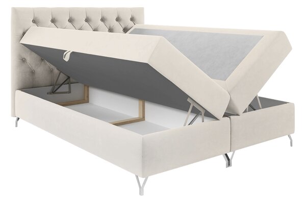 KONDELA Pat cu boxspring, 160x200, material alb Velvet, GULIETTE + cadou