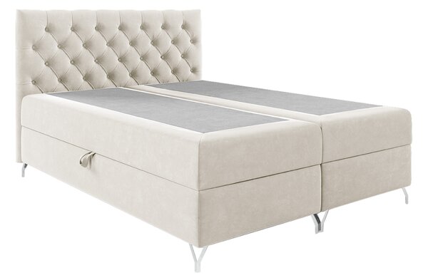 KONDELA Pat cu boxspring, 160x200, material alb Velvet, GULIETTE + cadou