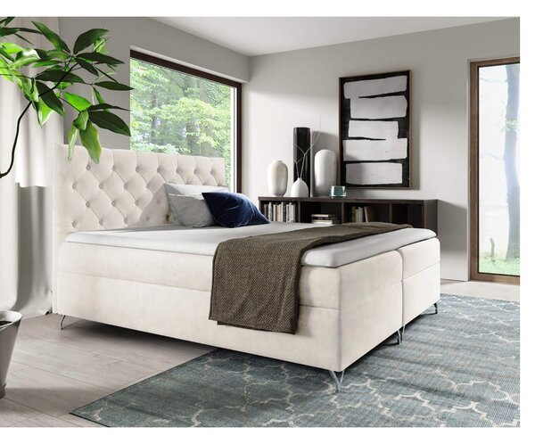 KONDELA Pat cu boxspring, 160x200, material alb Velvet, GULIETTE + cadou