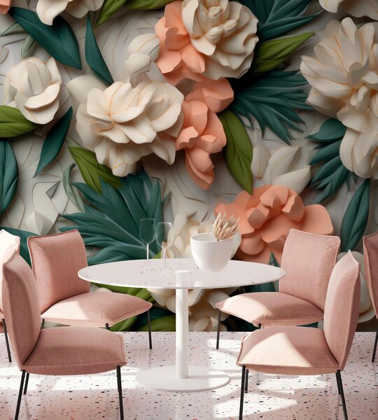 Fototapet Flori delicate cu verdeață luxuriantă, Fototapet flori 3D, Fototapet populare, u95592 - Tapeko.ro