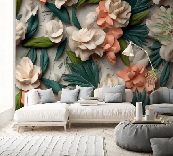 Fototapet Flori delicate cu verdeață luxuriantă, Fototapet flori 3D, Fototapet populare, u95592 - Tapeko.ro