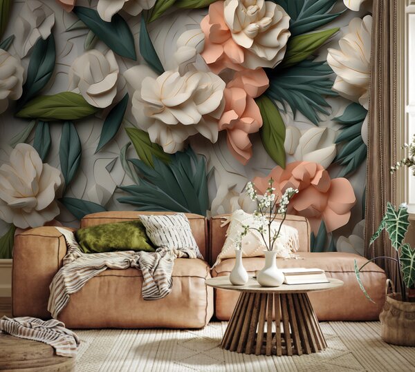 Fototapet Flori delicate cu verdeață luxuriantă, Fototapet flori 3D, Fototapet populare, u95592 - Tapeko.ro
