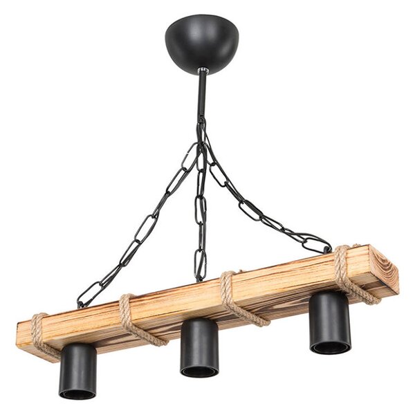 Lustra cu trei lumini PWL-1027, E27 natural-negru 48.5x10x47 cm