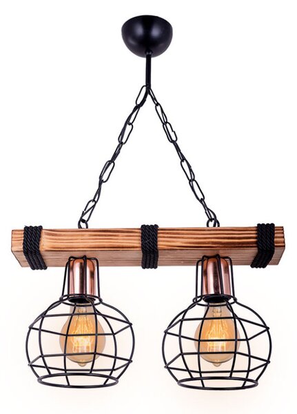 Lustra cu doua lumini PWL-1033, E27 nuc-negru, 40x15x60 cm