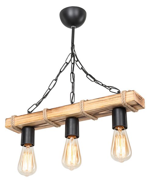 Lustra cu trei lumini PWL-1027, E27 natural-negru 48.5x10x47 cm
