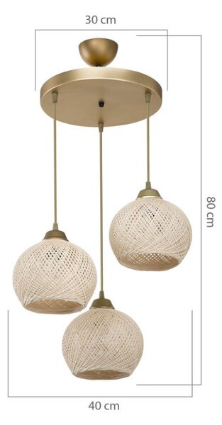 Lustra cu trei lumini PWL-1121, E27 crem-auriu, 40x75 cm