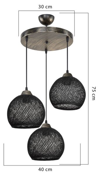 Lustra cu trei lumini PWL-1121, E27 negru-bronz, 40x80 cm