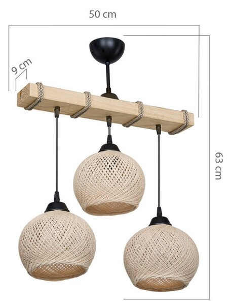 Lustra cu trei lumini PWL-1120, E27 crem-natural, 50x20x63 cm