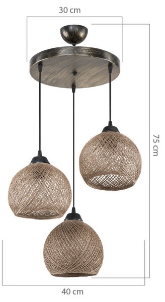 Lustra cu trei lumini PWL-1121, E27 maro, 40x75 cm