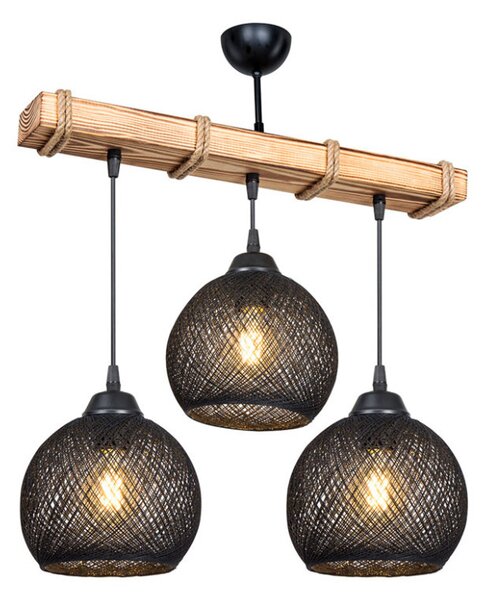 Lustra cu trei lumini PWL-1120, E27 negru-natural, 50x20x63 cm