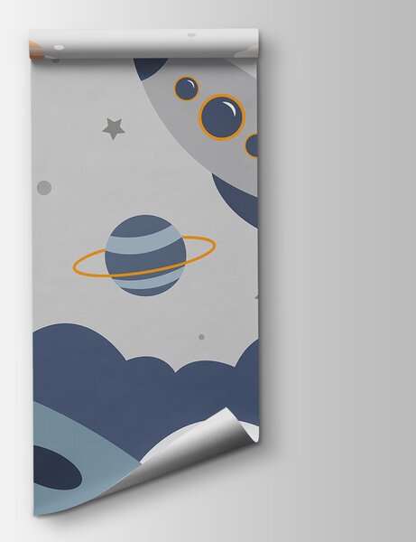 Fototapet Desen animat un astronaut care merge pe o planetă cu o rachetă pe cer, Fototapet copii, Fototapet populare, u95706 - Tapeko.ro