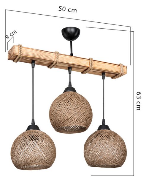 Lustra cu trei lumini PWL-1120, E27 nuc-bej 50x18x63 cm