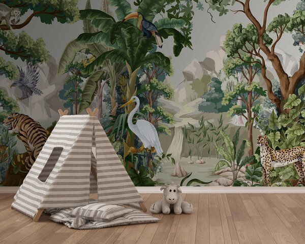 Fototapet Imagine de fundal cu o scenă de junglă, Fototapet copii, Fototapet populare, u95714 - Tapeko.ro