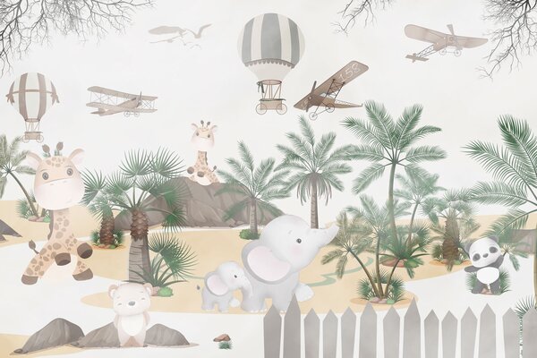 Fototapet Perete mural de animale și avioane, Fototapet copii, Fototapet populare, u95899 - Tapeko.ro