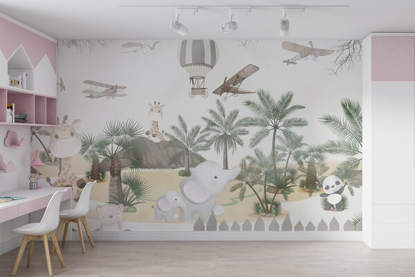 Fototapet Perete mural de animale și avioane, Fototapet copii, Fototapet populare, u95899 - Tapeko.ro